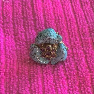 Vintage Turquoise and Purple Rhinestone Floral Ring